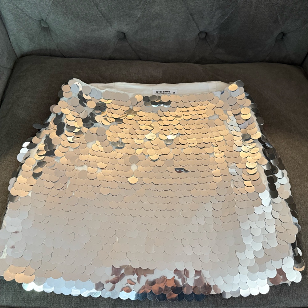 12th Tribe Silver Sequin Mini Skirt